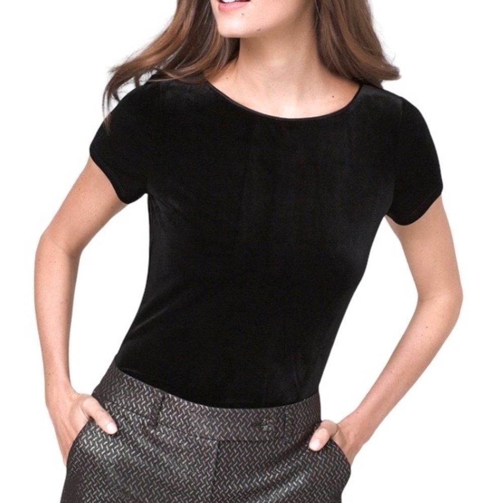 WHBM Black Velvet Short Sleeved Tee Shirt Top - Size Small S/P
